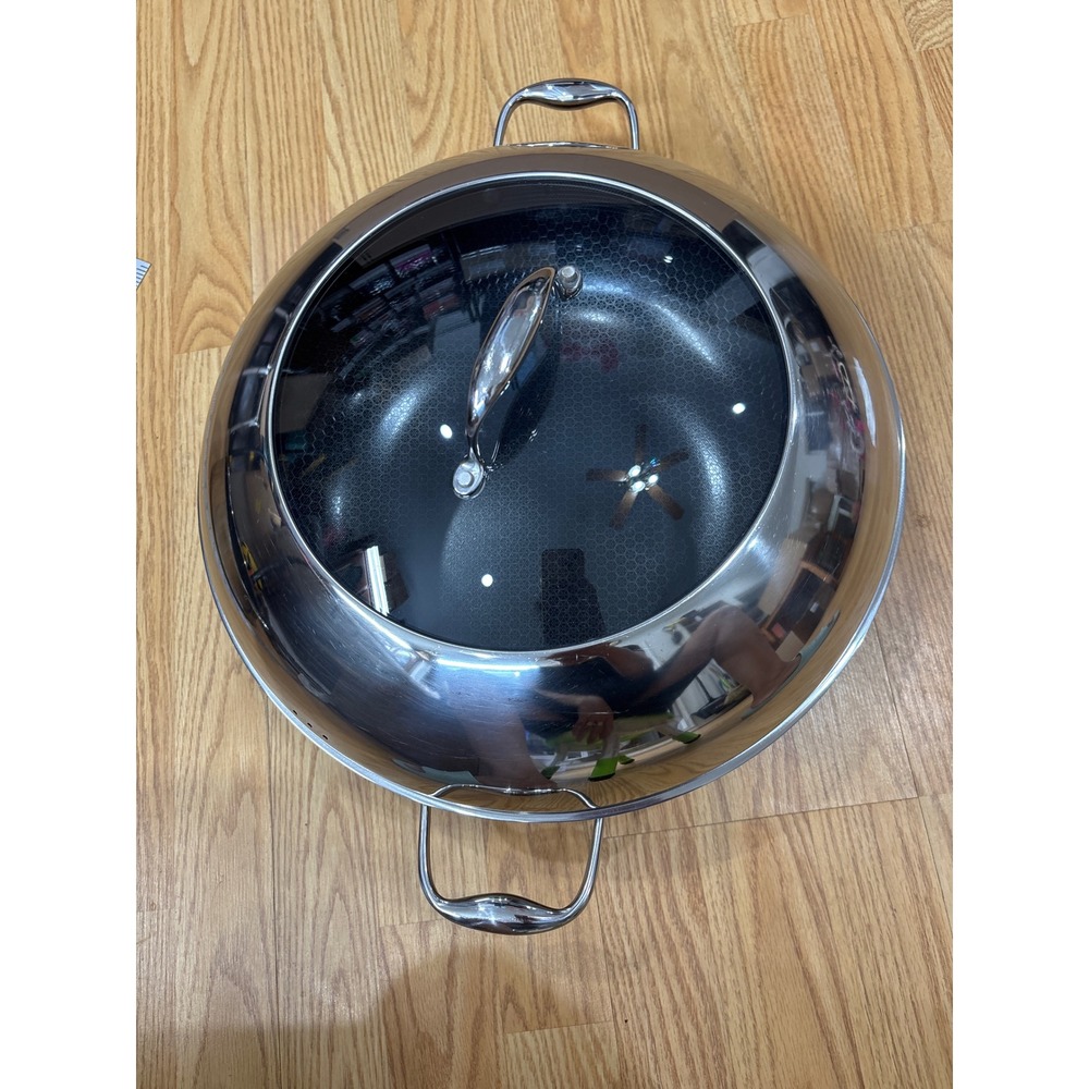 HexClad 14 Inch Hybrid Stainless Steel Wok with Lid Nonstick Induction Cookware